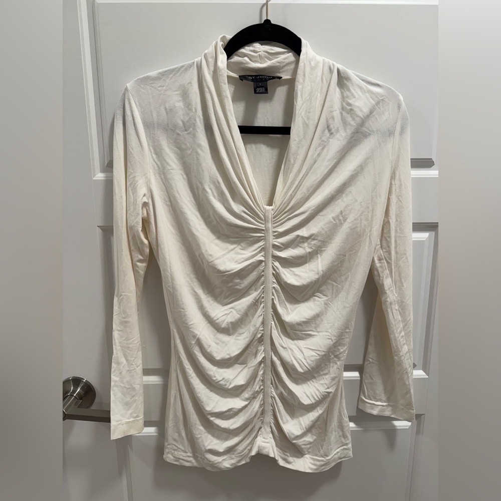 St. John Women’s Ivory Ruched Front 3/4 Sleeve Knit Top